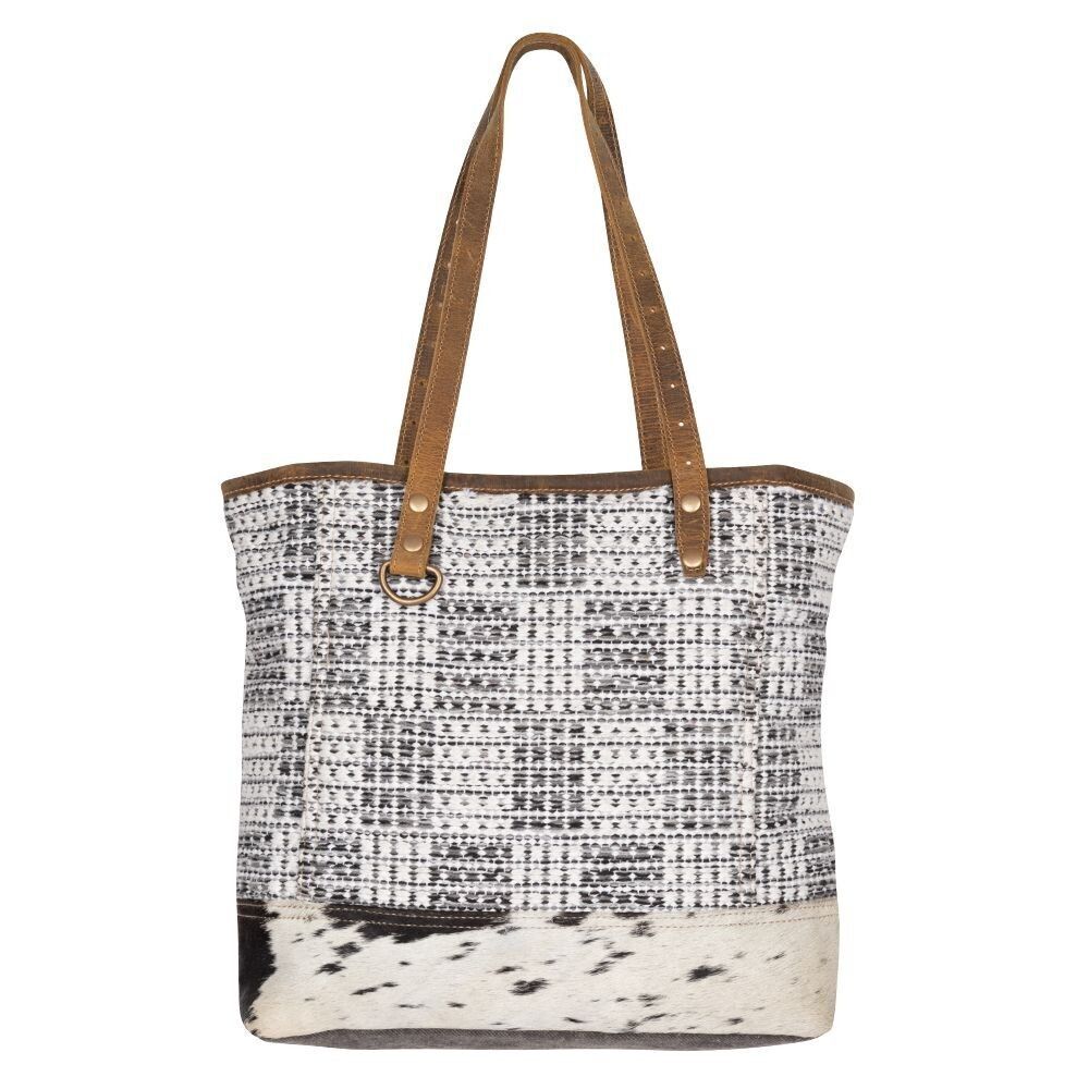 Myra Bag Handmade Amazing Tote Bag Upcycled Canvas & Cowhide Leather - Picture 4 of 8